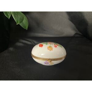 Vintage Limoges Hand Painted Porcelain Floral Egg Trinket Box – Made in France